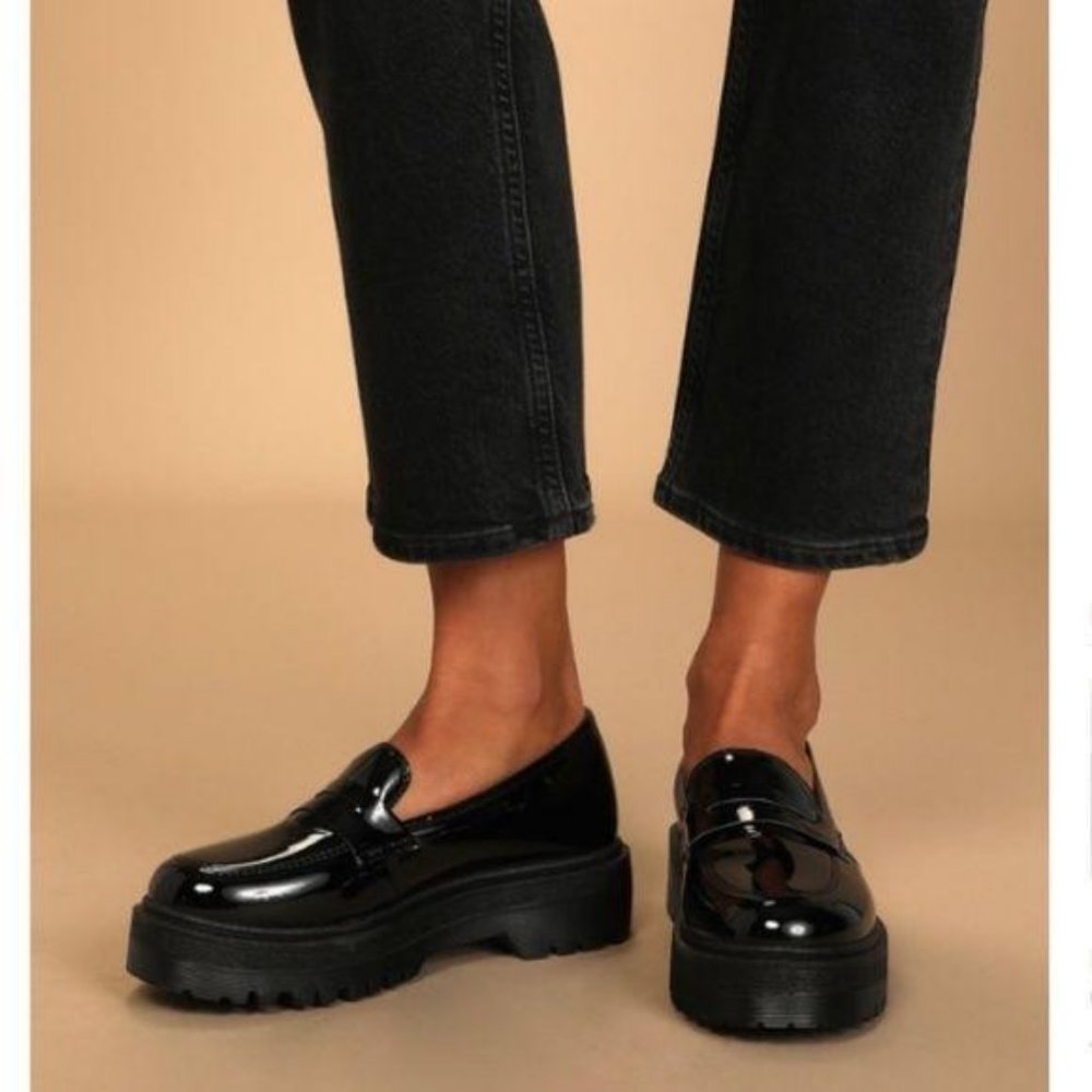 Black Patent Leather Chunky Sole Loafers - Picture 11 of 12
